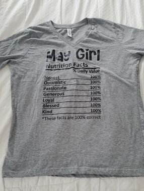 May Girl Gray V-Neck Kids Tee with Nutrition Facts Graphic